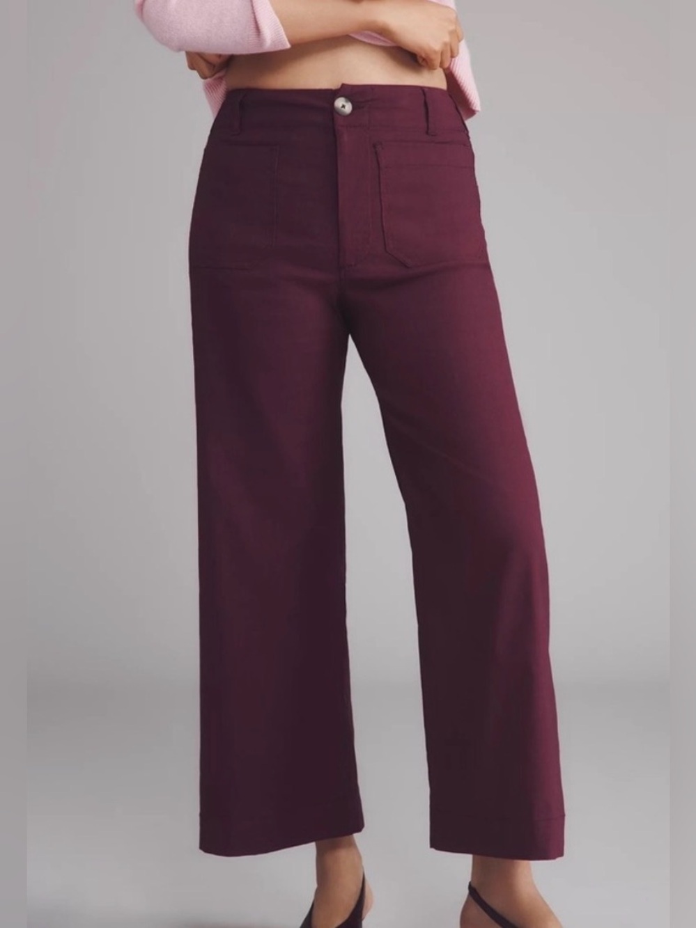 Maeve Anthropologie Colette Wide Leg Crop Pants Women's Size 25 High Rise Plum